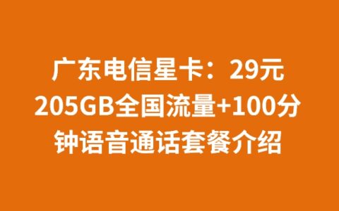 广东电信星卡：29元205GB全国流量+100分钟语音通话套餐介绍