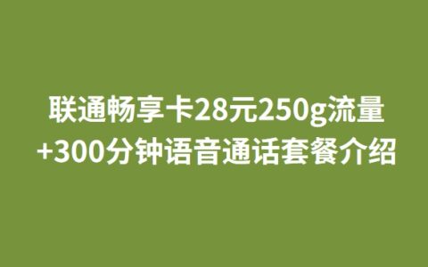 联通畅享卡28元250g流量+300分钟语音通话套餐介绍