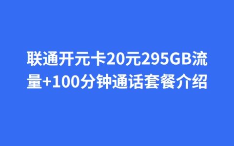 联通开元卡20元295GB流量+100分钟通话套餐介绍