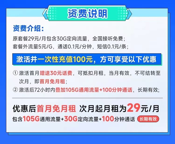 电信SU7卡：月租29元包135GB全国流量+100分钟语音通话套餐介绍